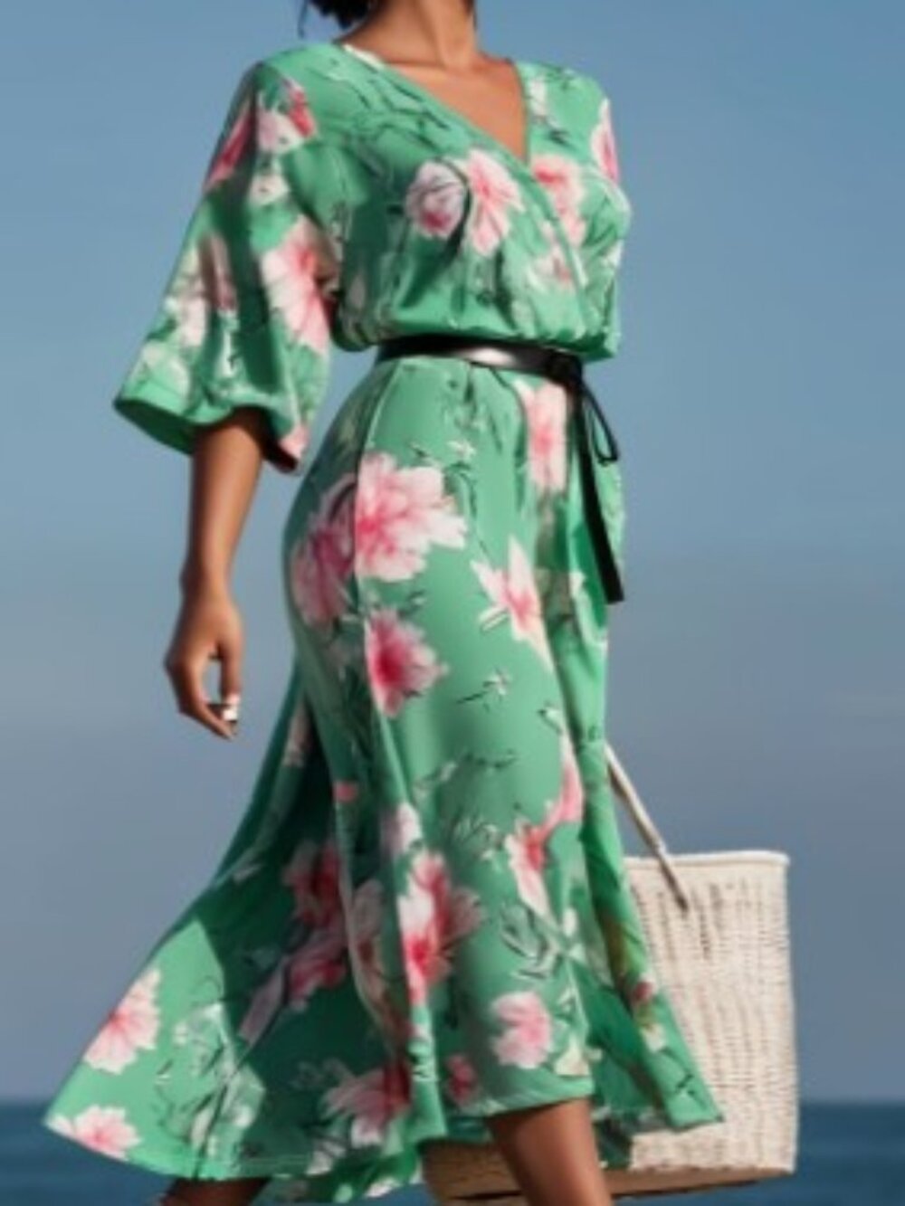 Plus Size Women's Retro Romantic Floral Print Long Dress 5XL- NO BELT